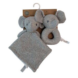 Dreamgro Buddy Blankie & Rattle Gray Elephant Lovey Quilted Security Blanket NWT